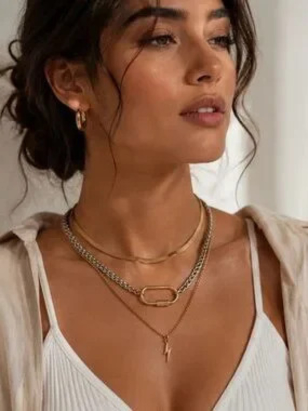 Layered Gold Silver Necklace Set Paperclip Chain Herringbone Snake Chain